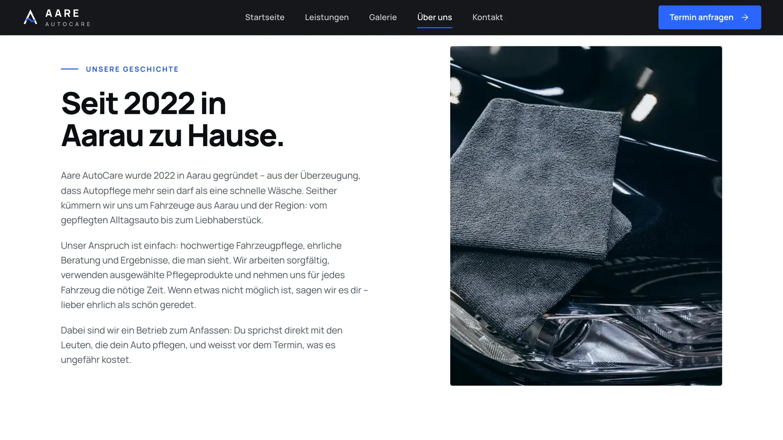 Seite «Über uns» des Demo-Konzepts mit Textblock und Foto